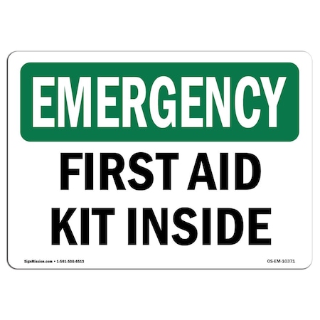 Signmission OSHA Emergency Sign, 10" Height, Aluminum, First Aid Kit Inside, Landscape, EM-A-1014-L-10371 OS-EM-A-1014-L-10371